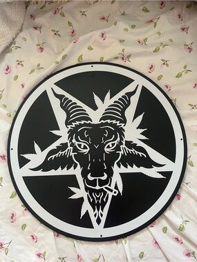 Spencer's Black and White Goat Head Pentagram Wall Sign